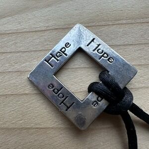 Hope Pendant Necklace 18" Square Hope Engraved Black Cord Chain 925 Sterling‎